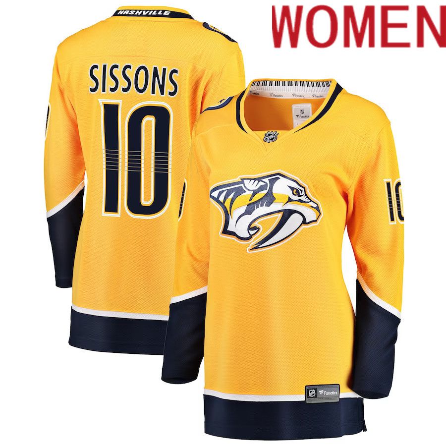 Women Nashville Predators 10 Colton Sissons Fanatics Branded Gold Breakaway Player NHL Jersey